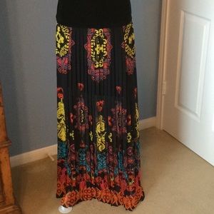 bebe Long Pleated Skirt w/Sheer Lower